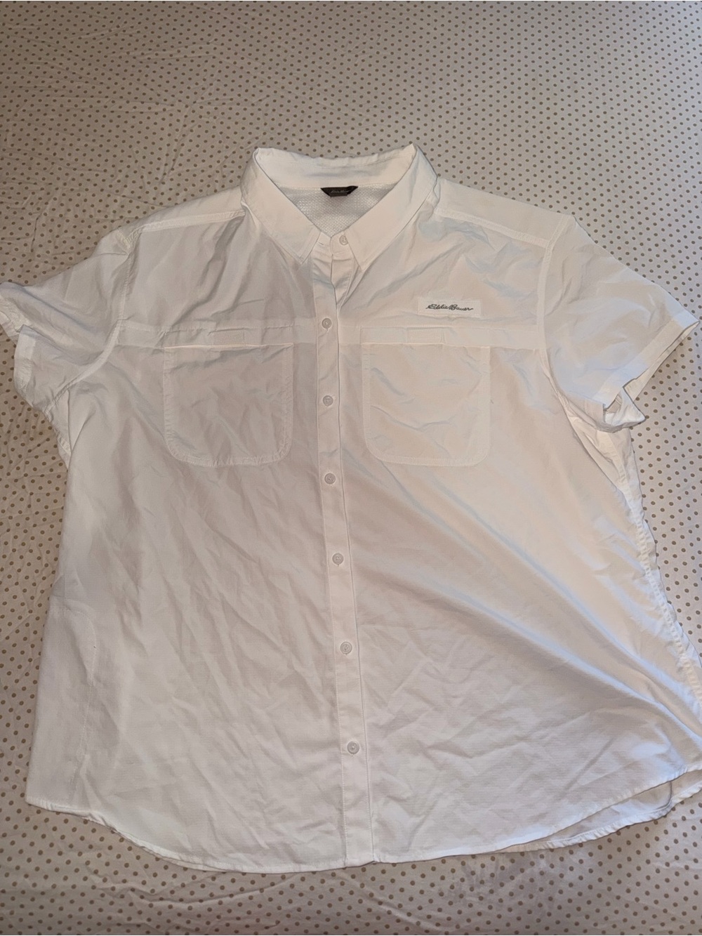 Eddie Bauer White Short-Sleeve Casual Button-Down Shirt